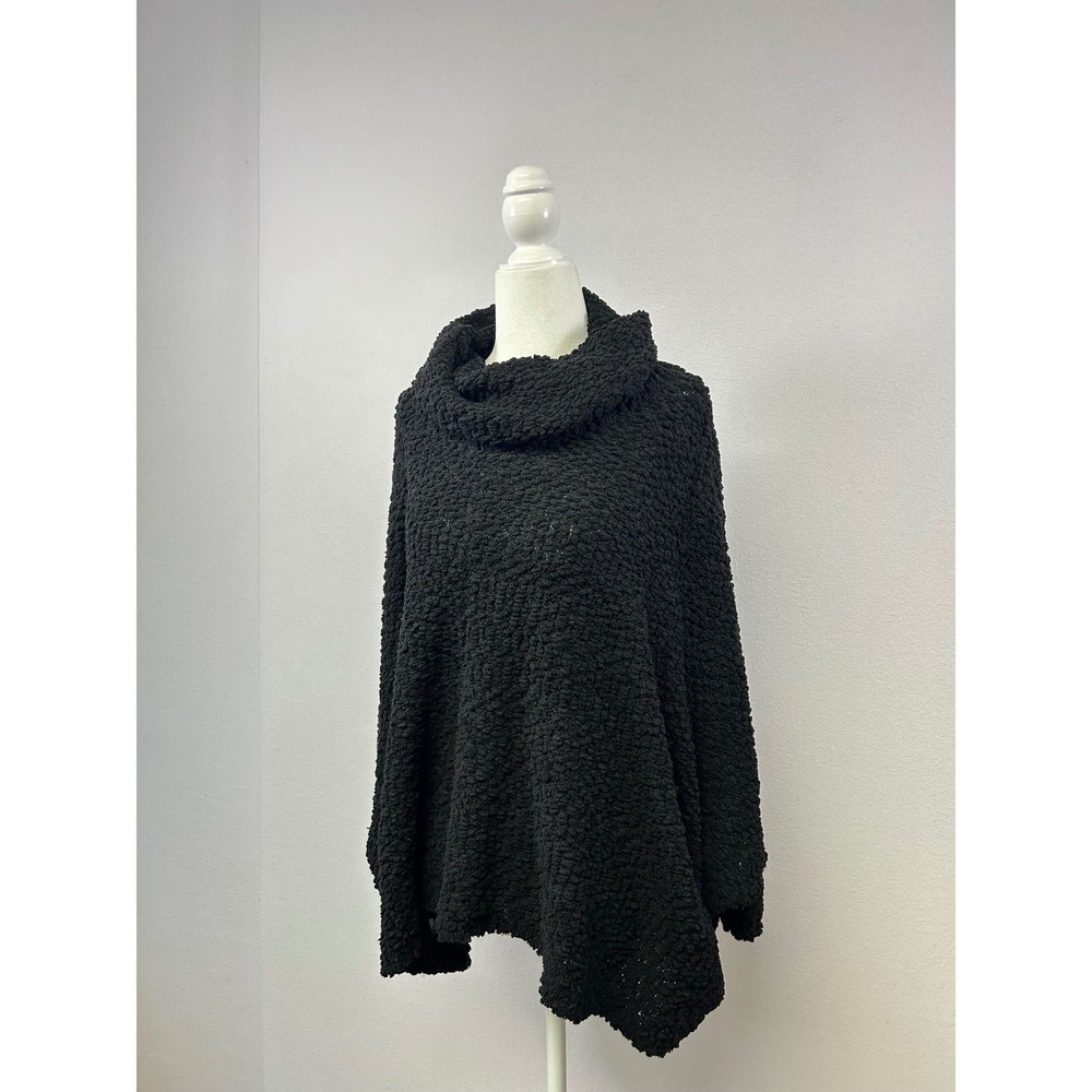 Pink Rose Poncho Sweater Women Medium Black Popcorn Knit Cowl Neck Cape - Picture 1 of 10